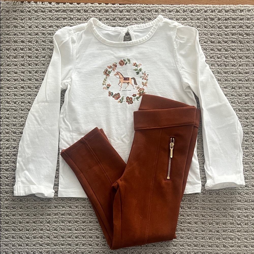 Janie and Jack White Long Sleeve Top and Brown Pants Set